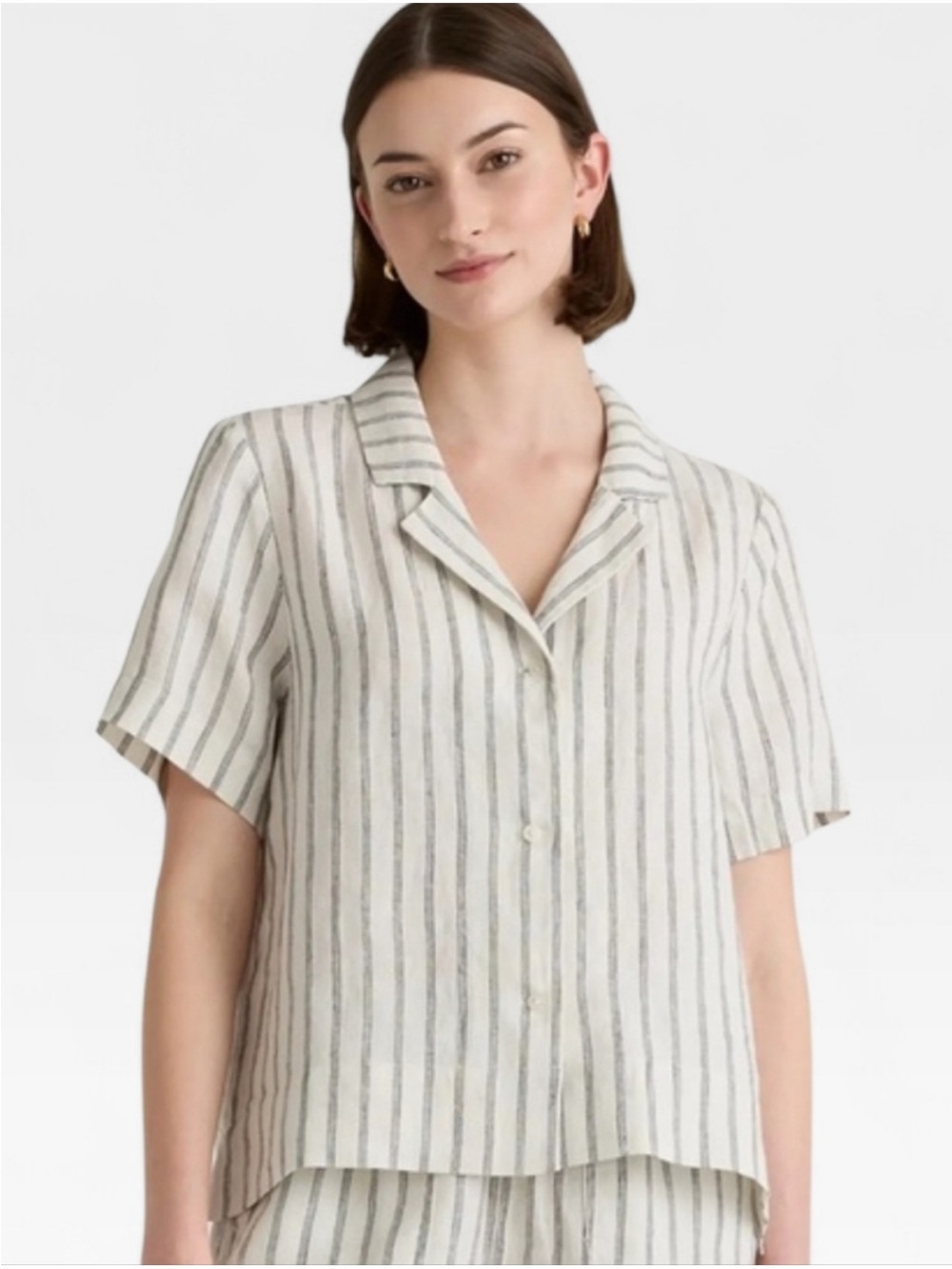 Quince Linen Shirt Striped Boxy Size XL White Black Button Up Model Off Duty